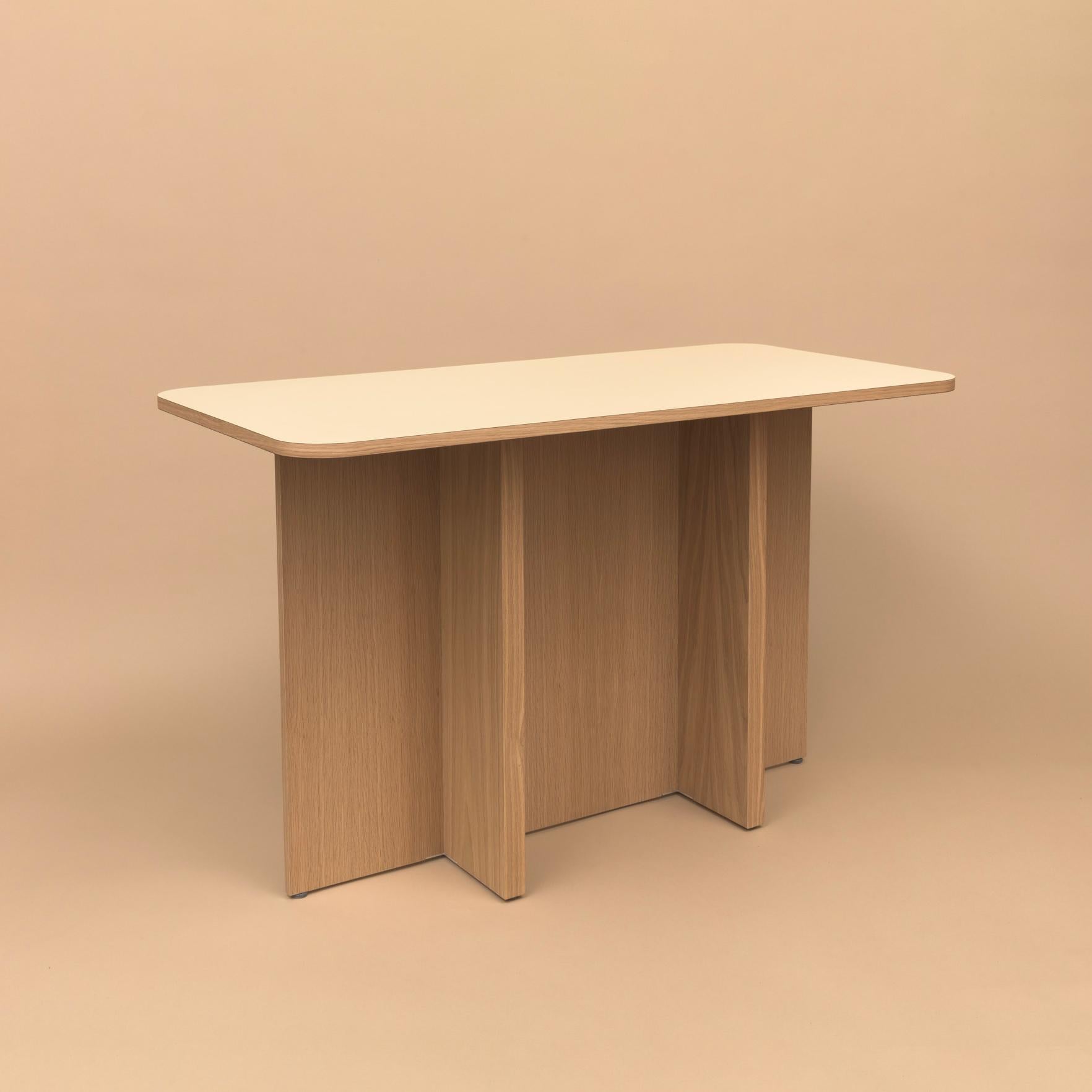 Hand-Crafted T-Top Dining Table in White Oak Veneered Plywood and Colorful Laminate
