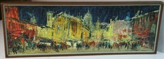 Paris The City of Lights Night View, Modernist Oil Painting, 1969