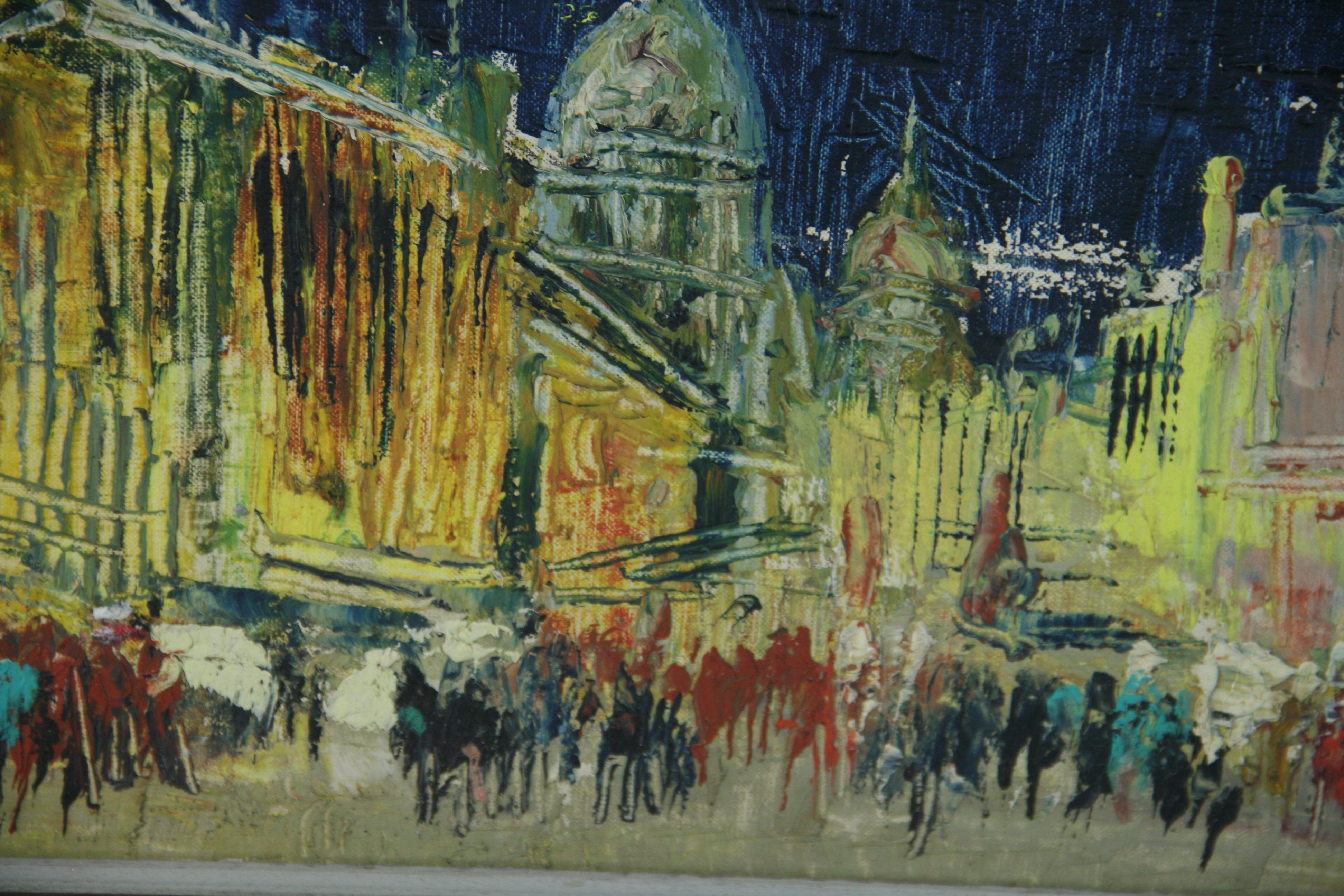 Óleo modernista vintage La ciudad de Roma 1969 en venta 3