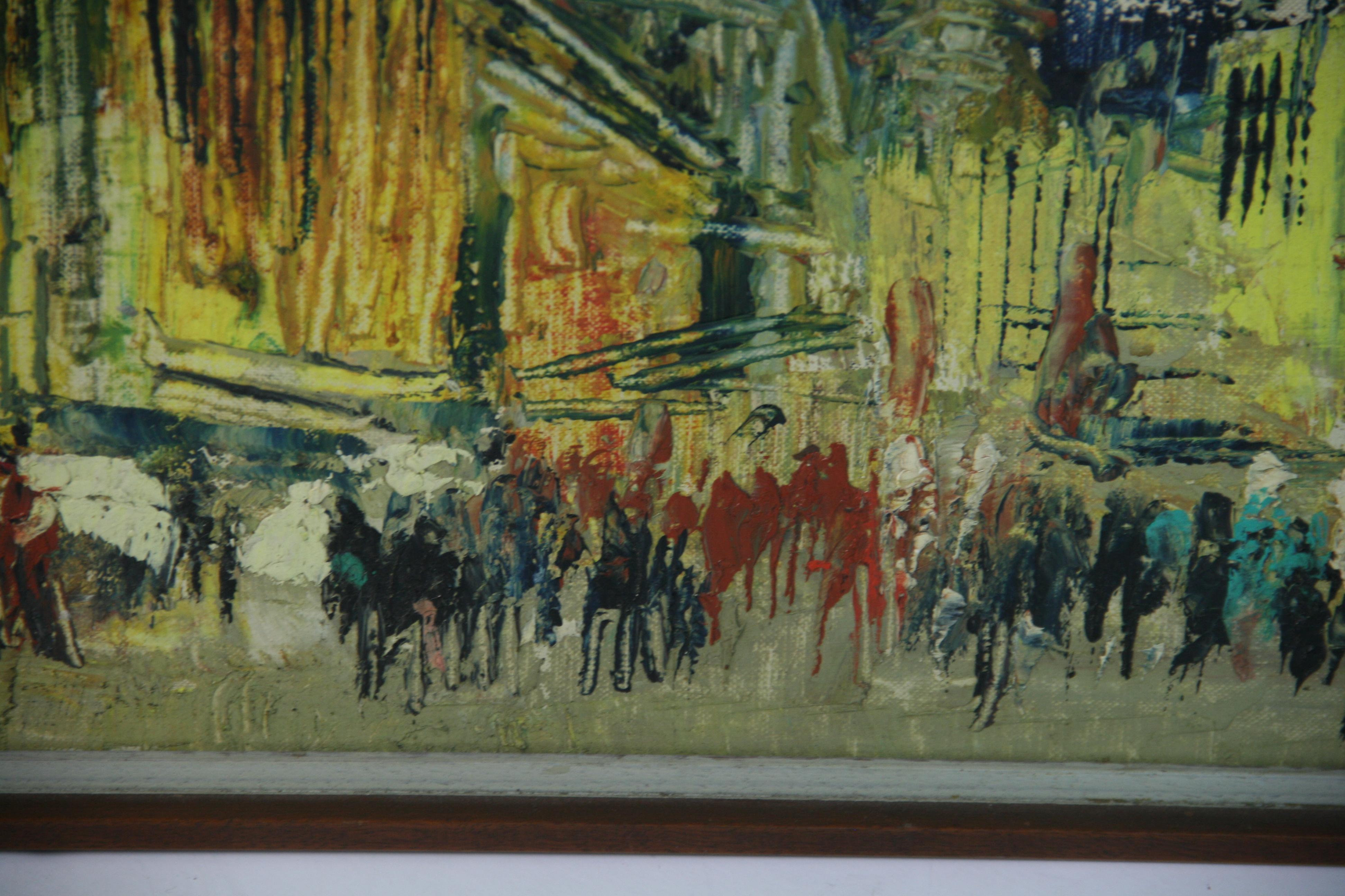 Óleo modernista vintage La ciudad de Roma 1969 en venta 4