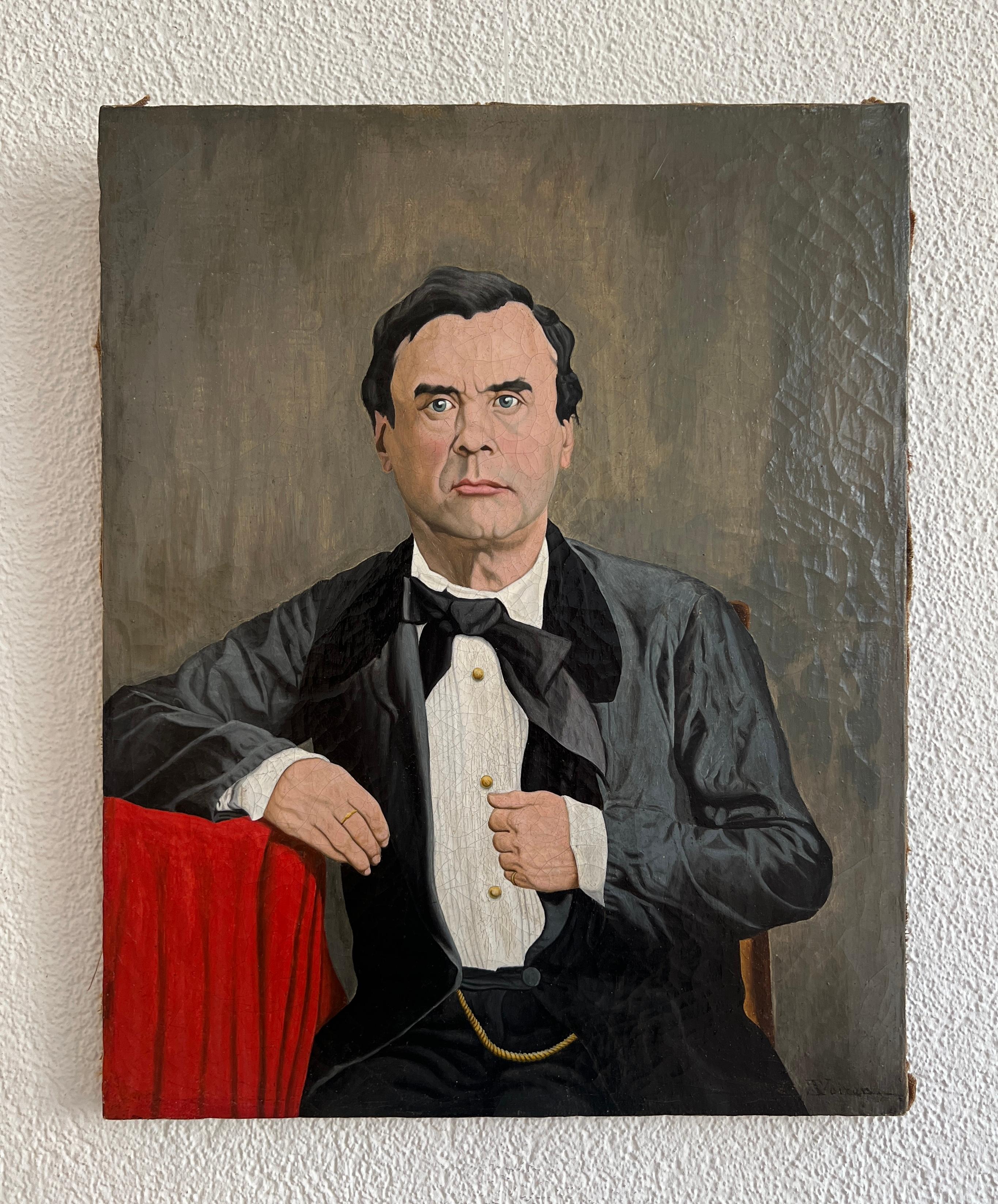 Uomo con papillon - Painting di T. Voiron