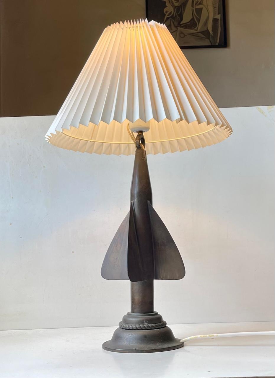 European T. W. Walker's Cherub Maritime Brass Log Spinner Up-Cycled to Table Lamp For Sale