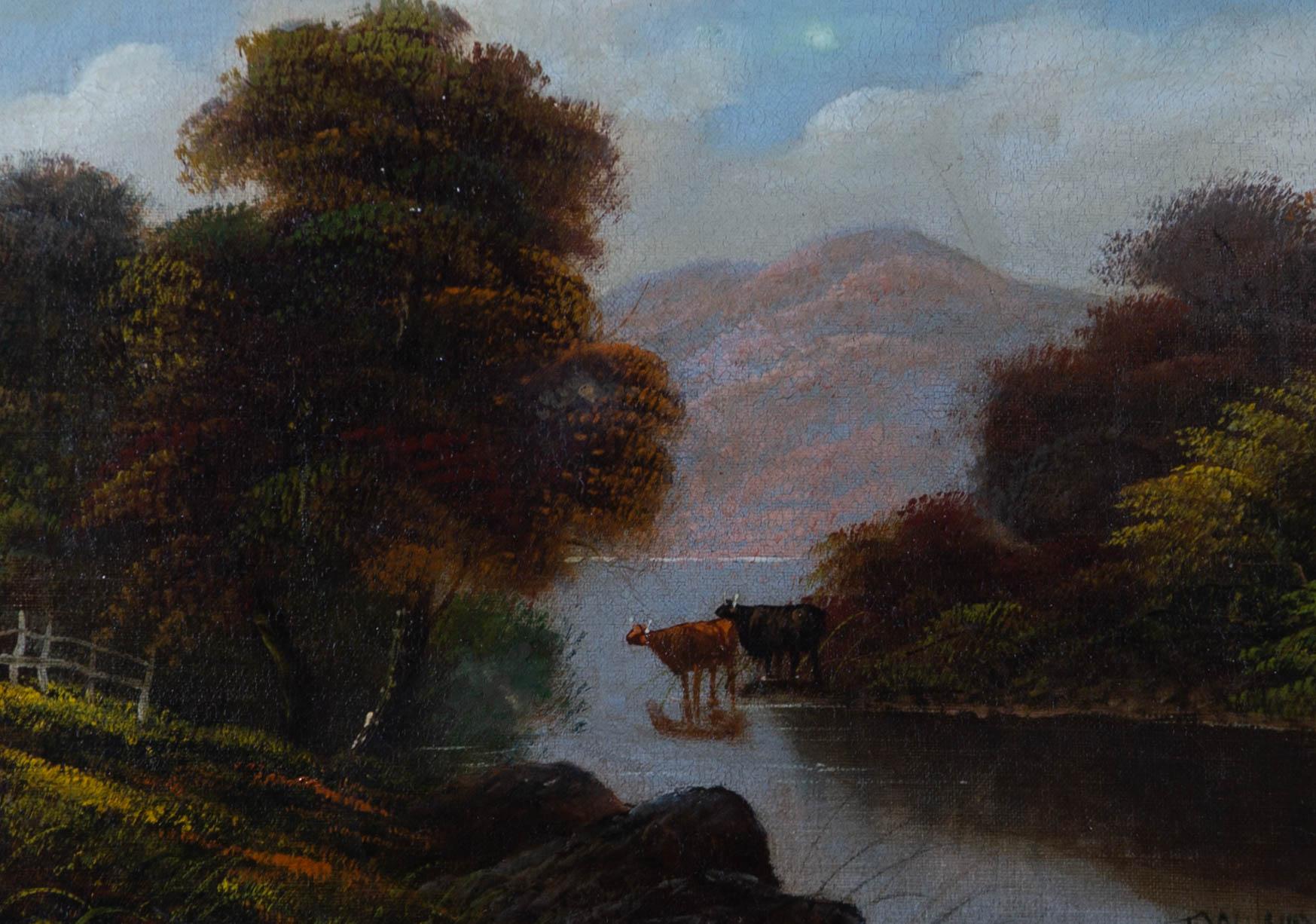 T. Wilson - Early 20th Century Oil, Cattle by a Lake 2