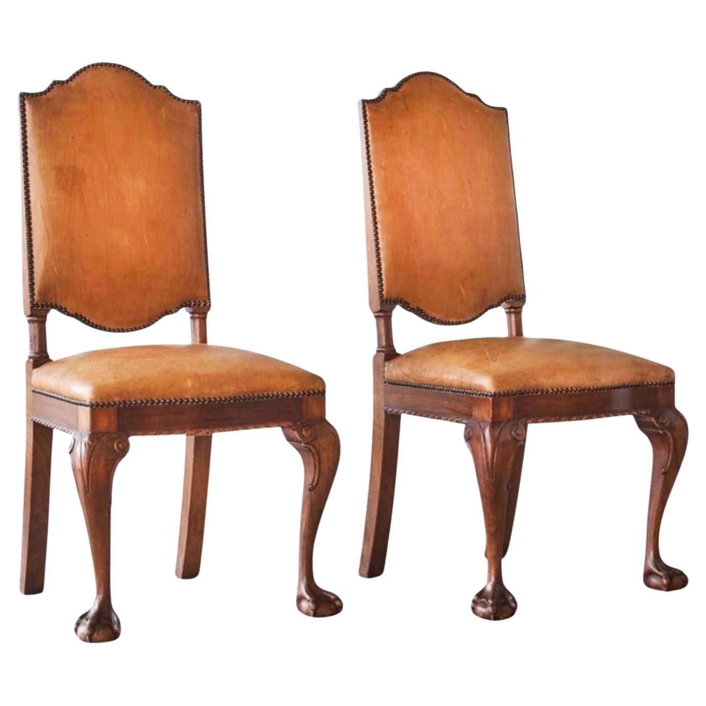 
t Woonhuys Amsterdam Seltenes Paar Stühle in patiniertem Cognacleder 1920er Jahre im Angebot