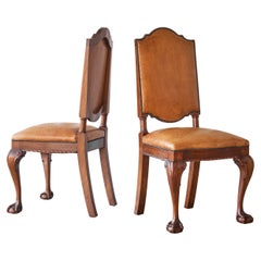 Antique 't Woonhuys Amsterdam Rare Pair of Side Chairs in Patinated Cognac Leather 1920s