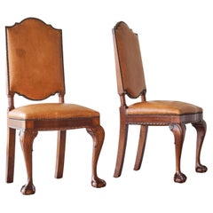 't Woonhuys Amsterdam Rare Pair of Side Chairs in Patinated Cognac Leather 1920s