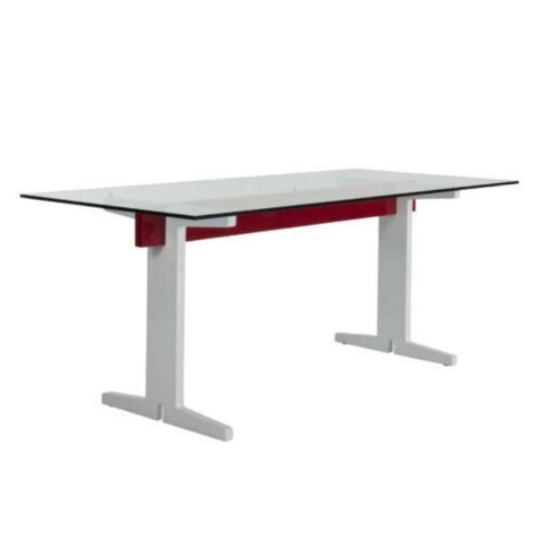 T01 white & red table by Colé Italia.
Dimensions: H.75, W.210, D.83 cm.
Materials: Beechwood multilayer base and beam mat lacquered or veneered, tempered glass top with rounded corners

Also available: Custom sizes, materials (Canaletto, Oak,