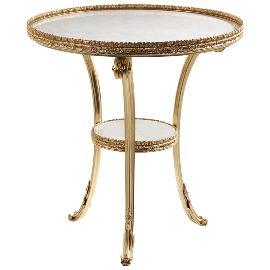 T106 Table d'appoint ronde italienne avec plateau en marbre et base en laiton par Zanaboni