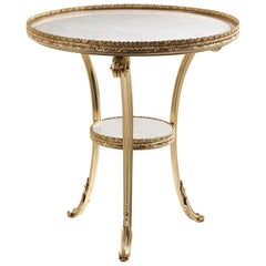 T106 Italian Round Side Table with Marble Top and Brass Base by Zanaboni