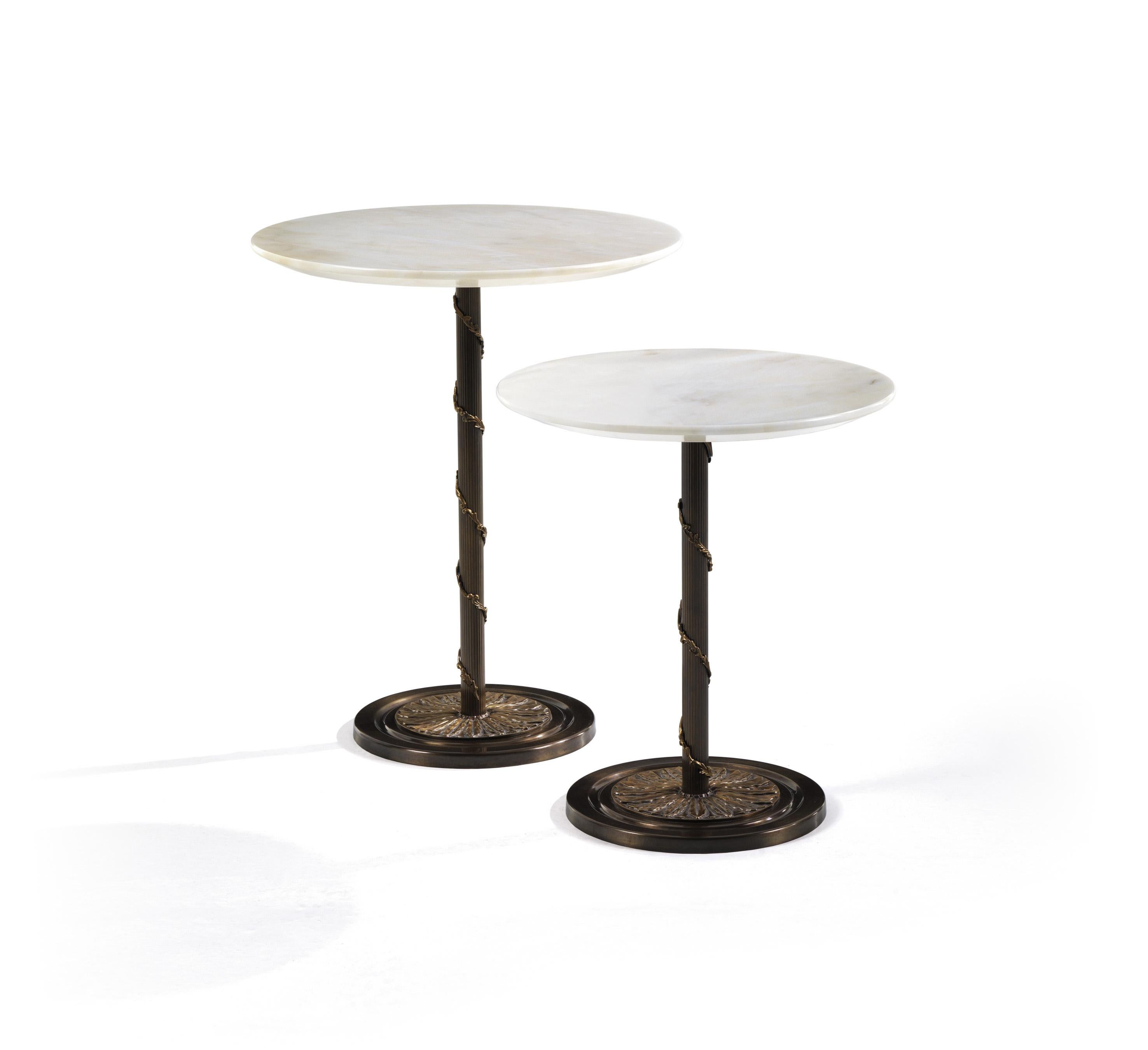 Art Deco T107/H Italian Round Side Table with Marble Top and Brass Base by Zanaboni For Sale