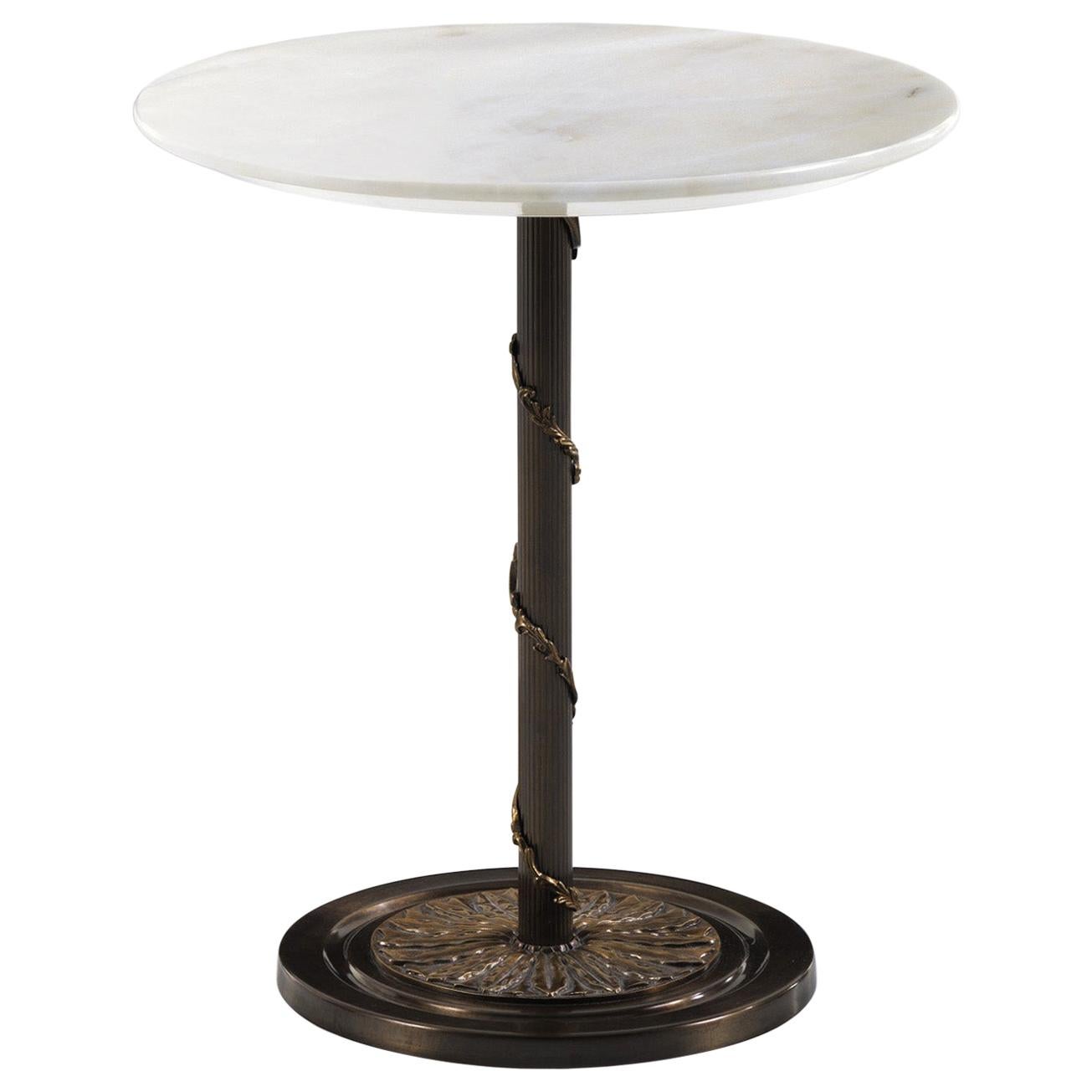 T107/S Table d'appoint ronde italienne avec plateau en marbre et base en laiton de Zanaboni