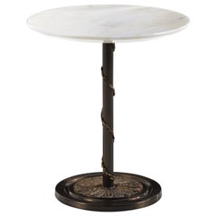 T107/S Italian Round Side Table with Marble Top and Brass Base by Zanaboni