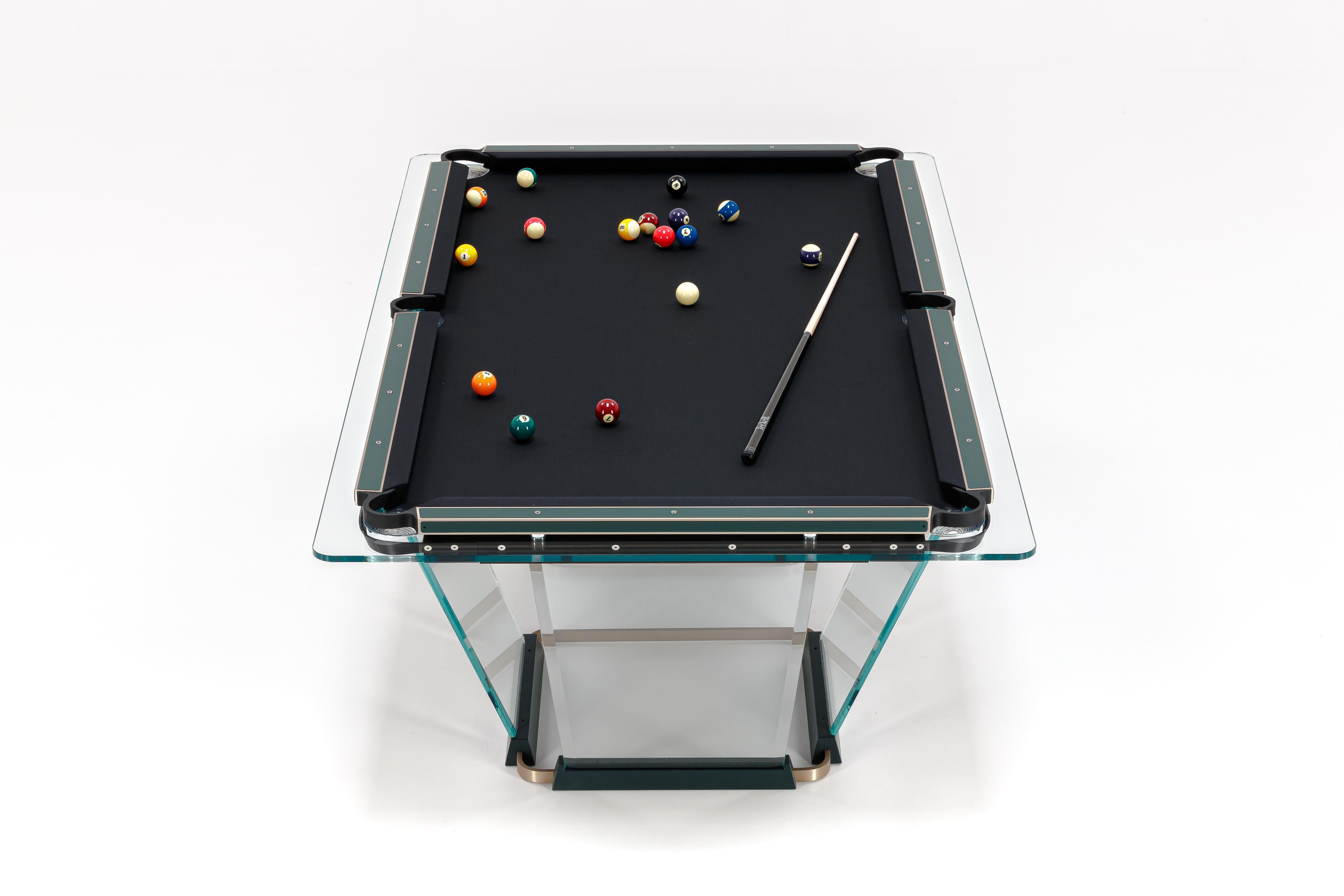 Italian Teckell T1.3 Crystal 9-foot Pool Table in Walnut wood by Marc Sadler For Sale