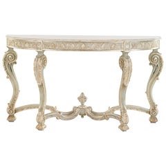 T149/F Italian Hand Carved Wooden Console with Marble Top and Silver by Zanaboni