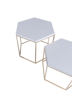 T178/H Hexagonal Tall Coffee Table with Gold Base and Marble Top by Zanaboni