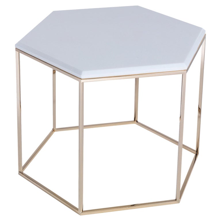 T178/H Hexagonal Tall Coffee Table with Gold Base and Marble Top by  Zanaboni For Sale at 1stDibs