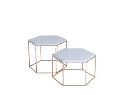 T178/S Hexagonal Small Coffee Table with Gold Base and Marble Top by Zanaboni