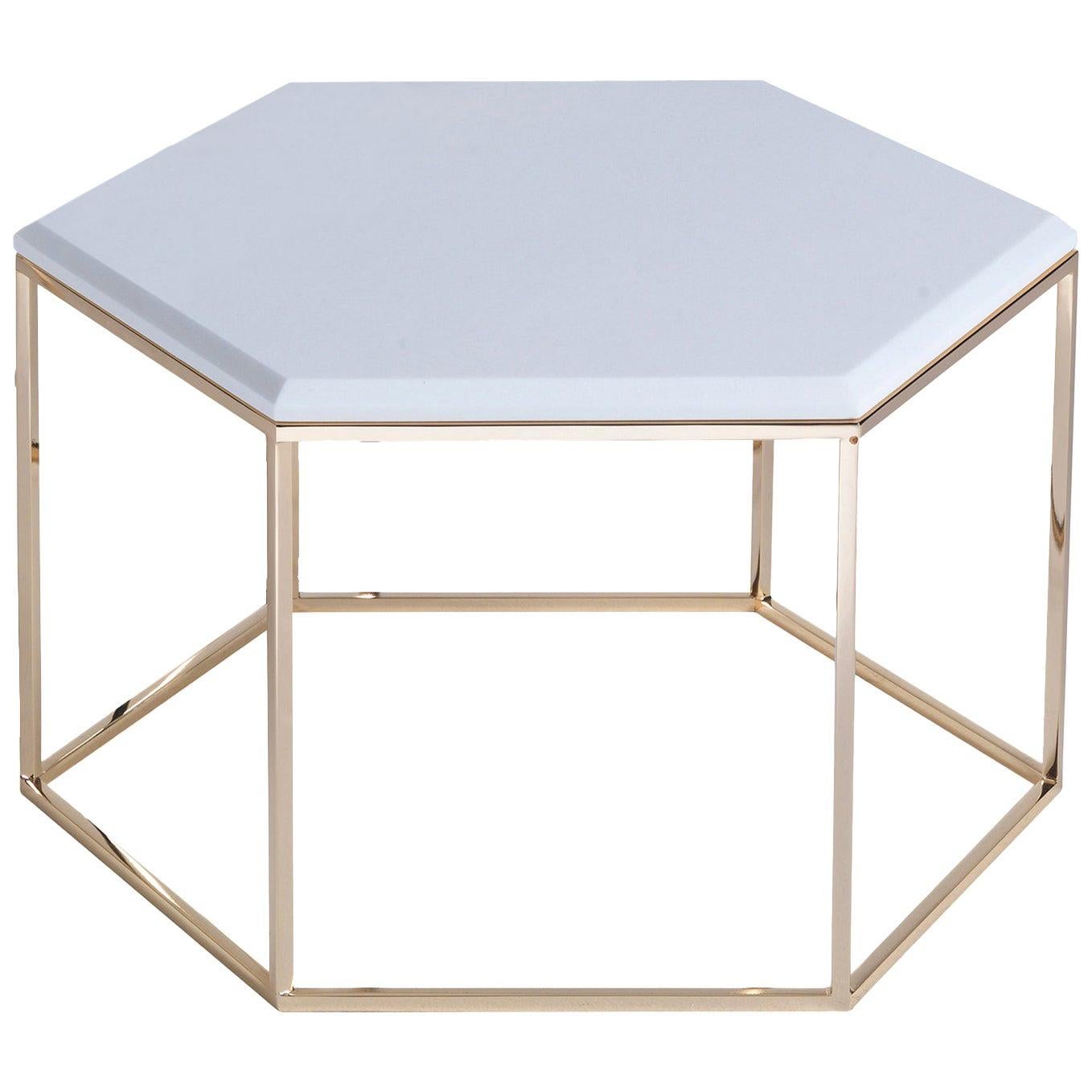 T178/S Petite table basse hexagonale avec base en or et plateau en marbre de Zanaboni