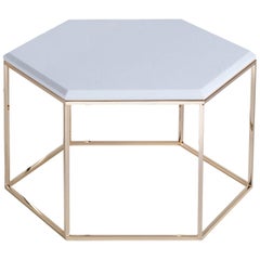 T178/S Hexagonal Small Coffee Table with Gold Base and Marble Top by Zanaboni