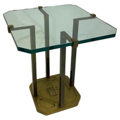 Vintage T18 Side Table by Peter Ghyczy, Brass and Glass, 1970s