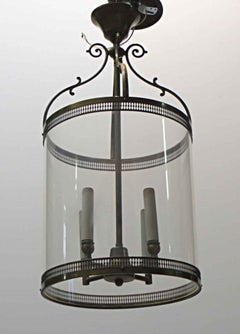 1910s Foyer Cylinder Brass Pendant Lantern
