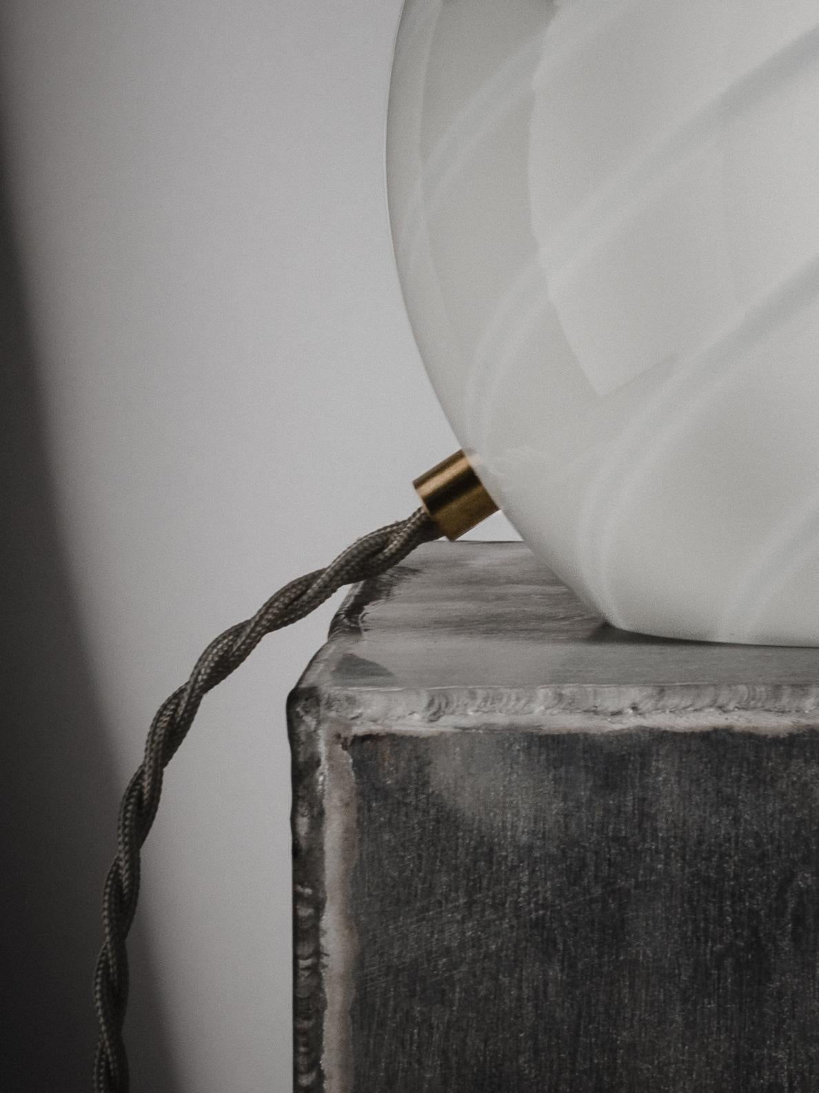 Italian T20 Murano Table Lamp in White Swirl Glass with Brass For Sale