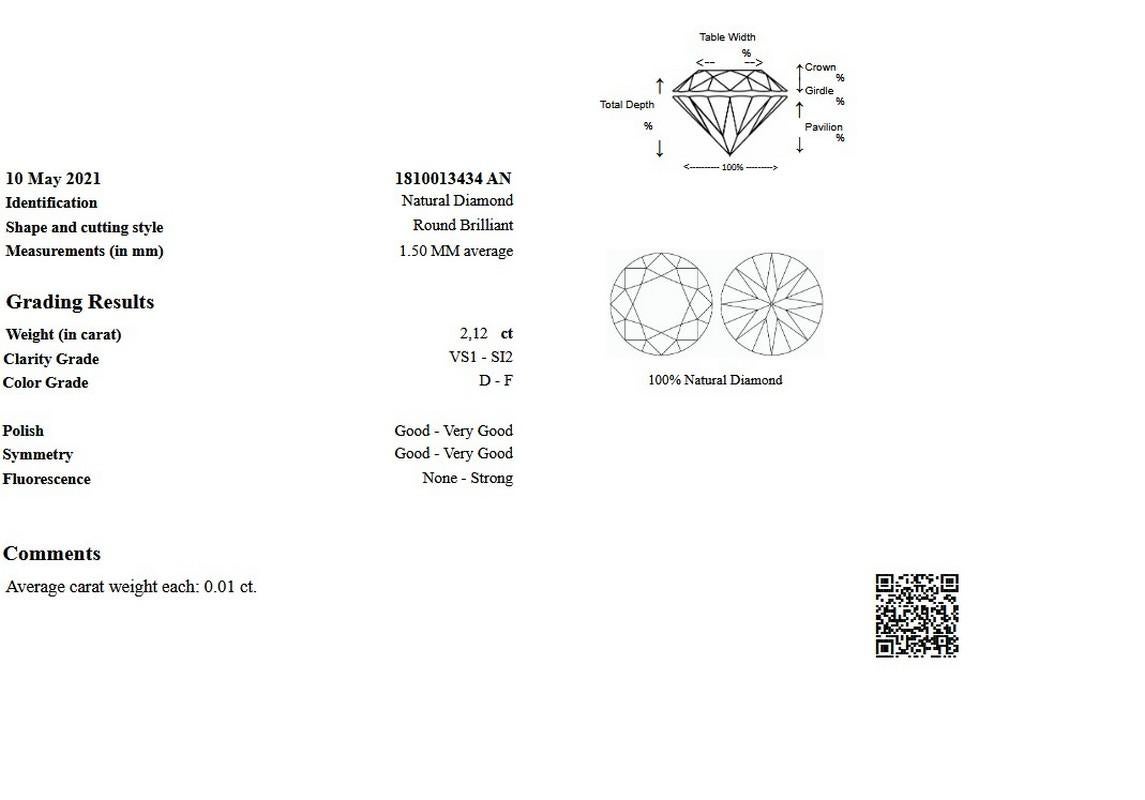T2.12ct Natural Diamonds parcel-Average 1.5mm Round D-F VS1/2-Gem Report Antwerp Pour femmes en vente
