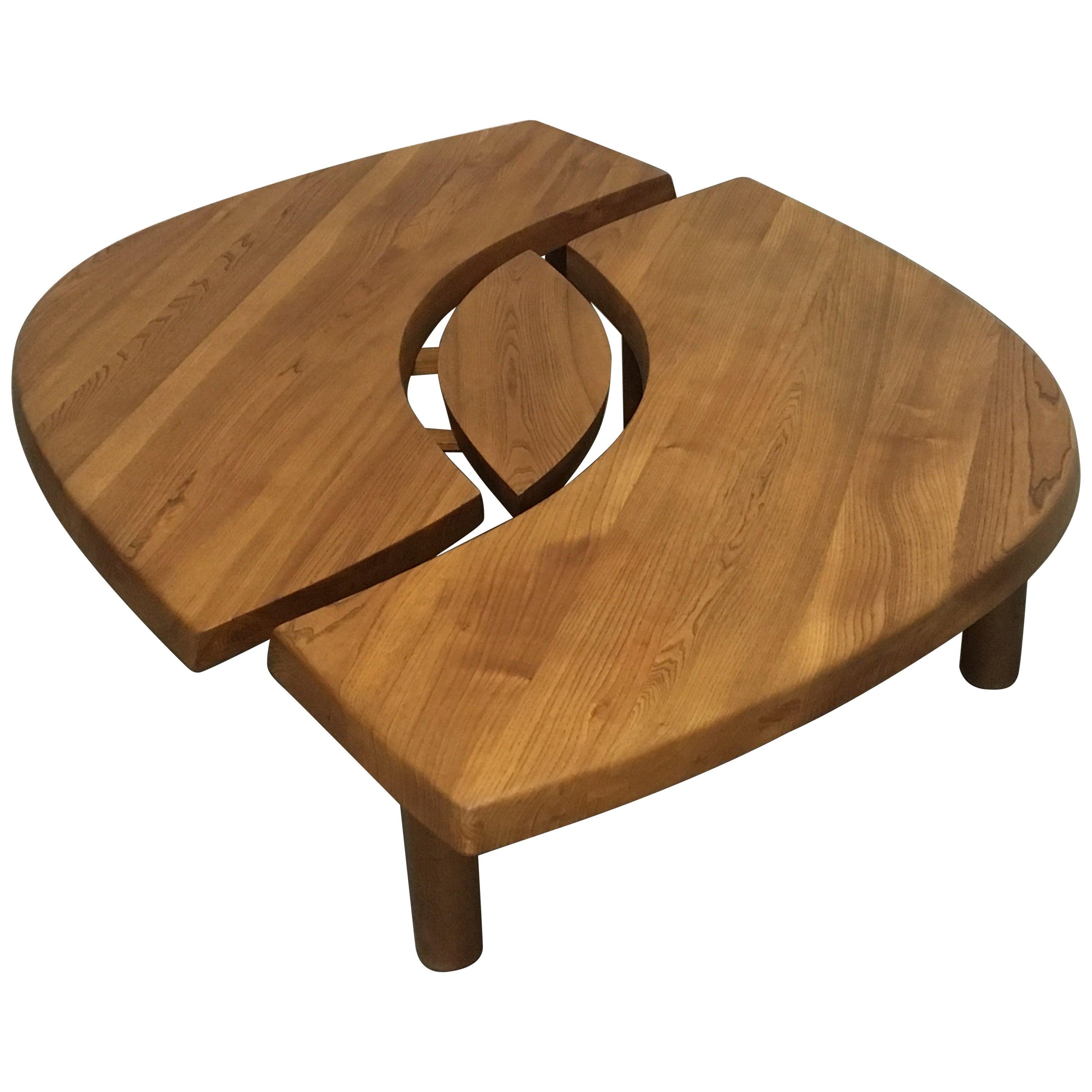 "T22C" Solid Elm Coffee Table by Pierre Chapo