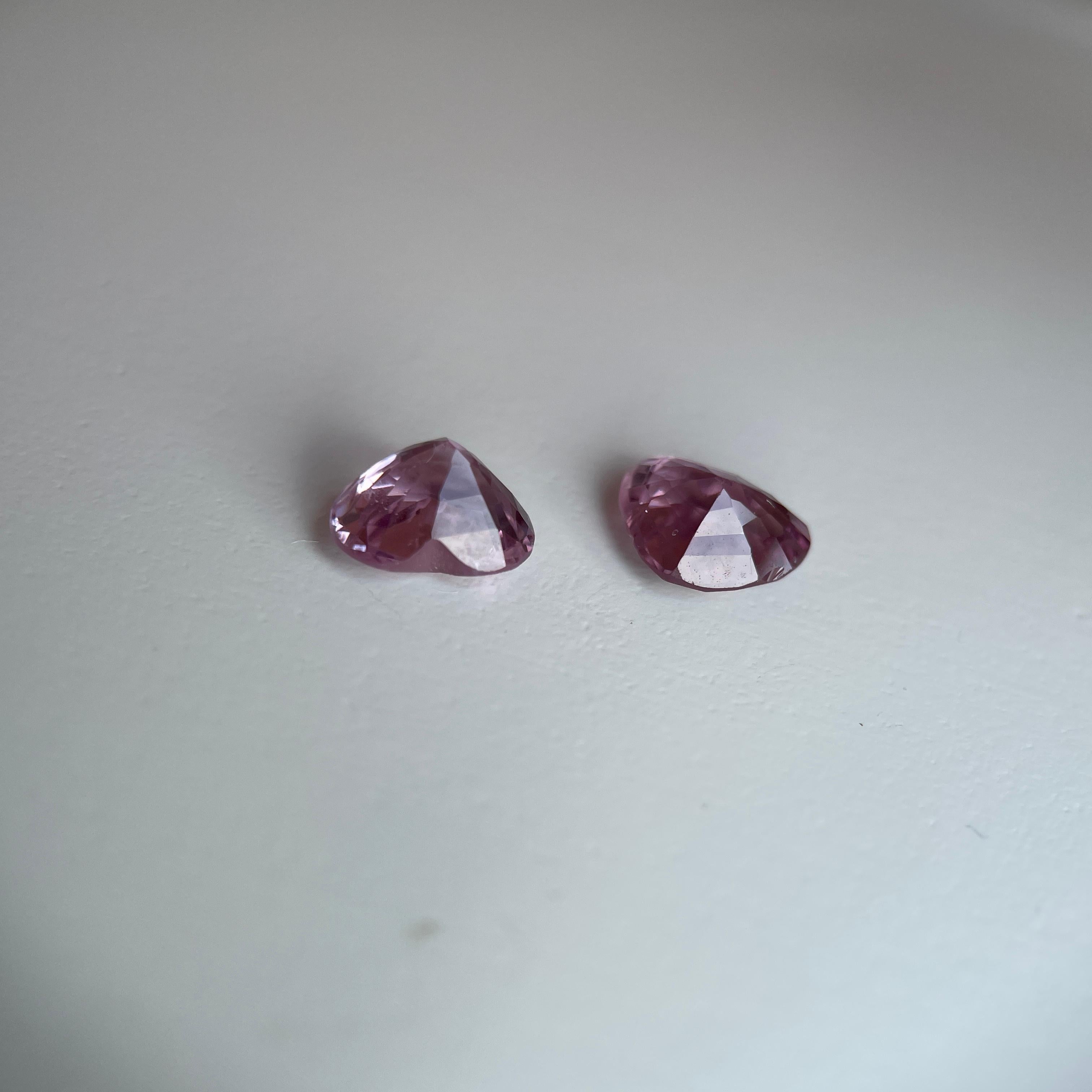 Art déco T2.35ct paire de spinelles rose tendre/paire de spinelles en forme de cœur en vente