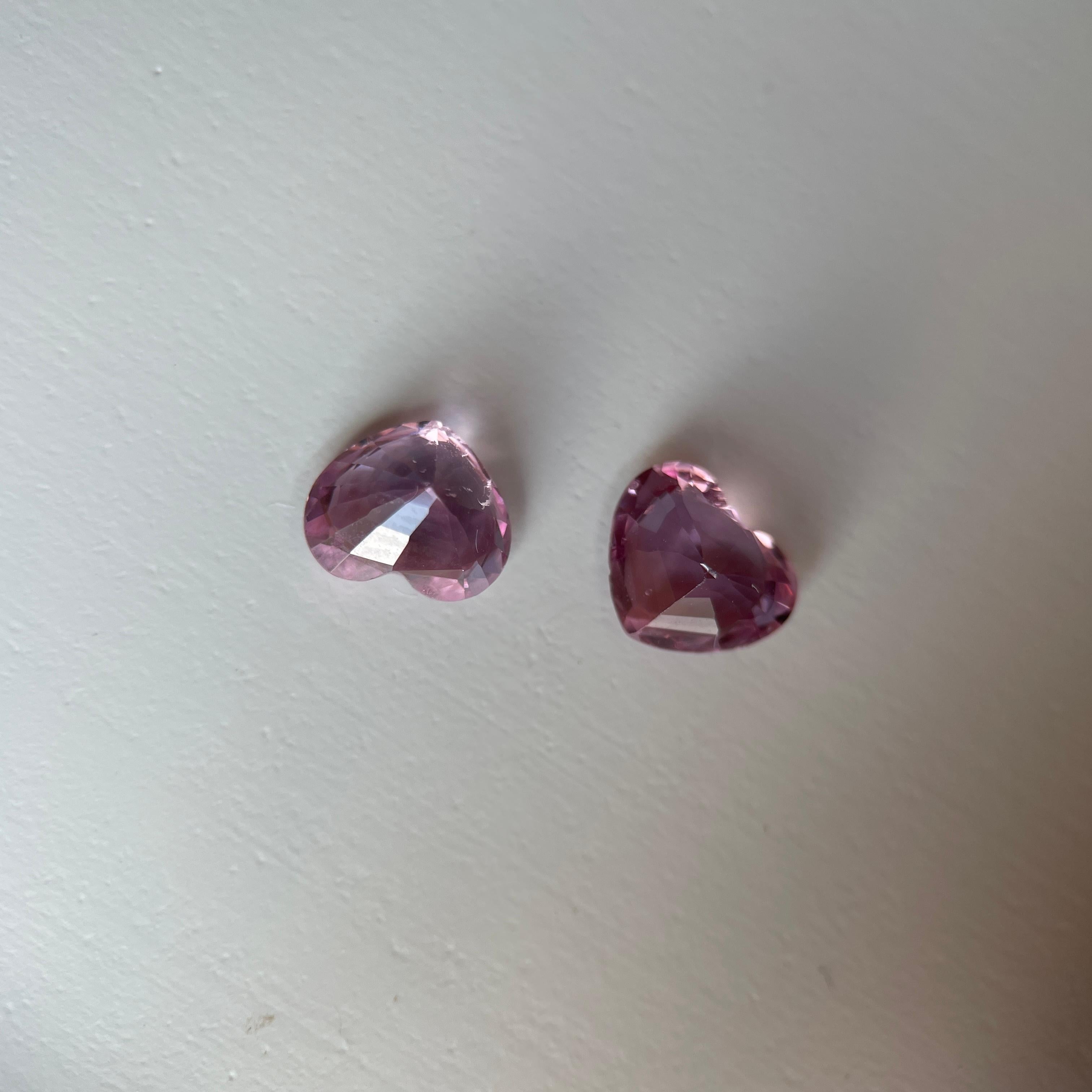 Taille cœur T2.35ct paire de spinelles rose tendre/paire de spinelles en forme de cœur en vente