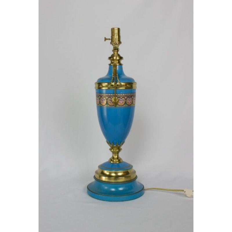 Neoclassical T237 19th Century Blue Sevres Style Porcelain Lamp For Sale