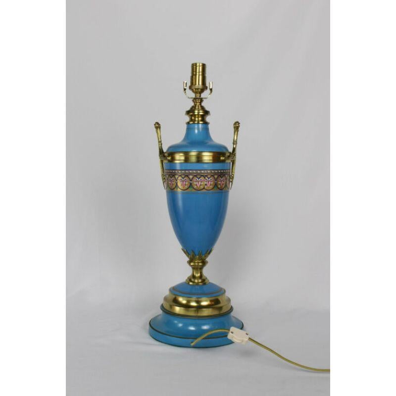 French T237 19th Century Blue Sevres Style Porcelain Lamp For Sale
