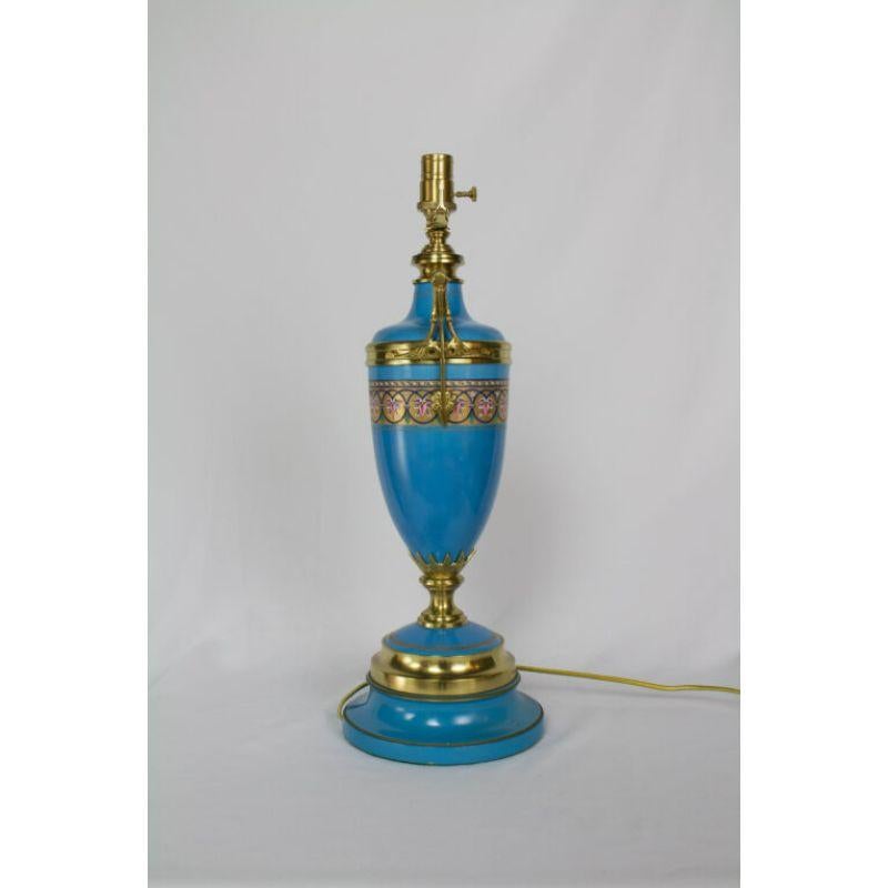Inlay T237 19th Century Blue Sevres Style Porcelain Lamp For Sale