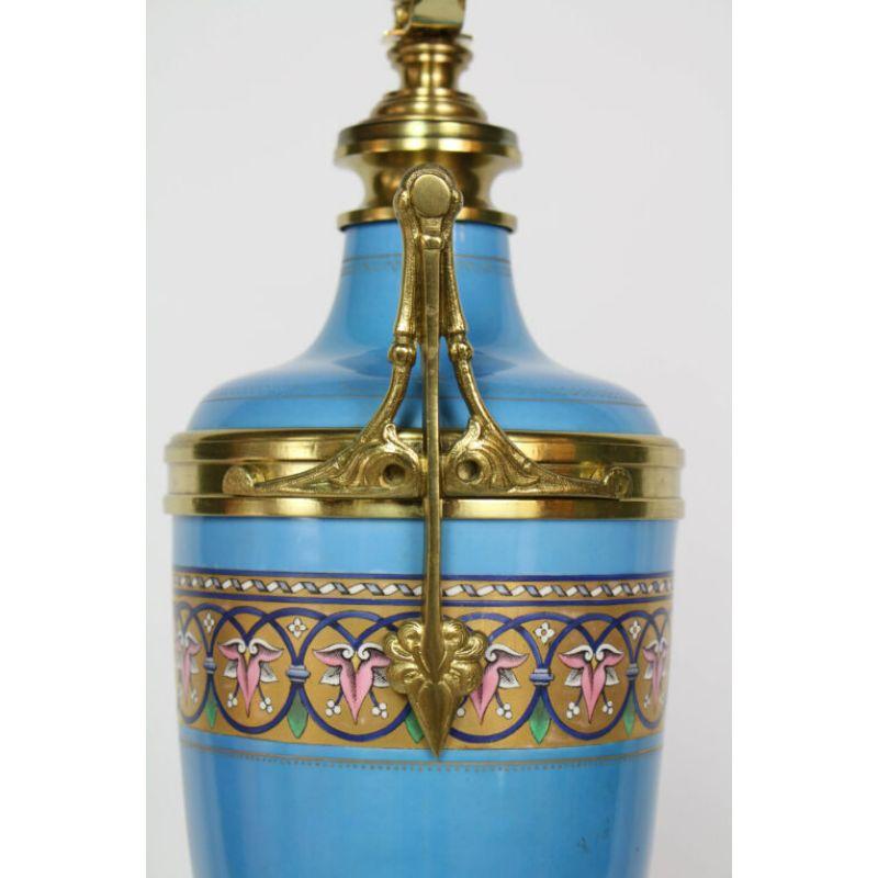 T237 19th Century Blue Sevres Style Porcelain Lamp In Excellent Condition For Sale In Canton, MA