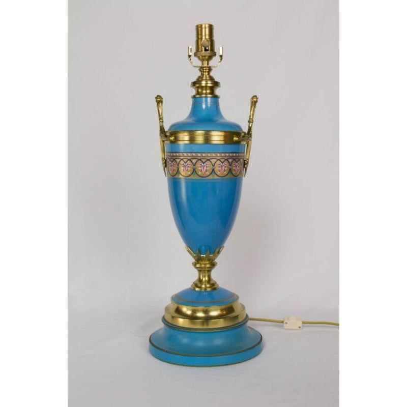 T237 19th Century Blue Sevres Style Porcelain Lamp For Sale 3