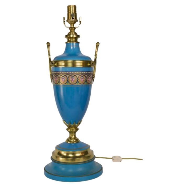 T237 Lampe en porcelaine bleue de style Sèvres du 19e siècle