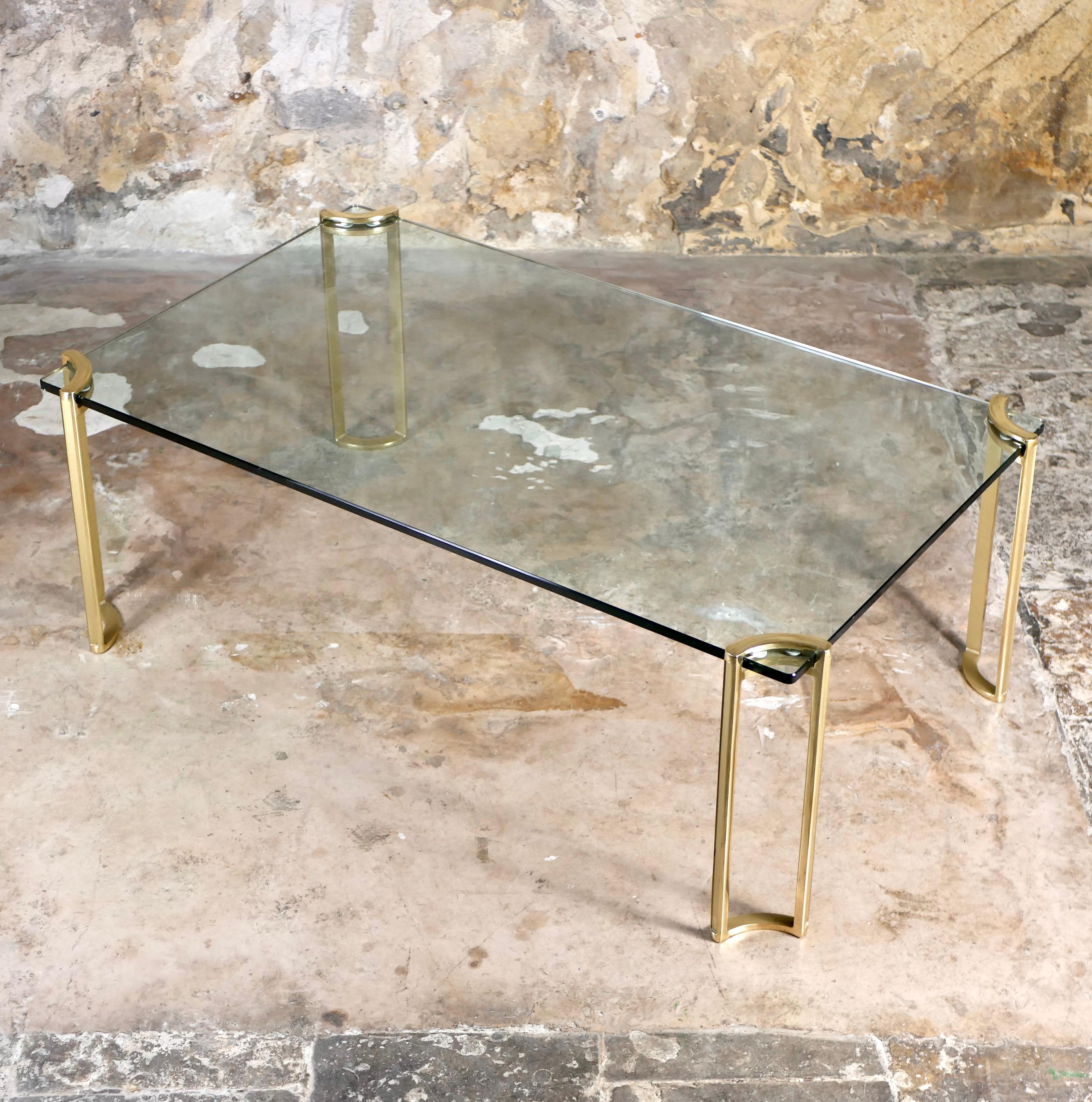 Dutch T24 brass and glass coffee table by Peter Ghyczy, 1970s For Sale