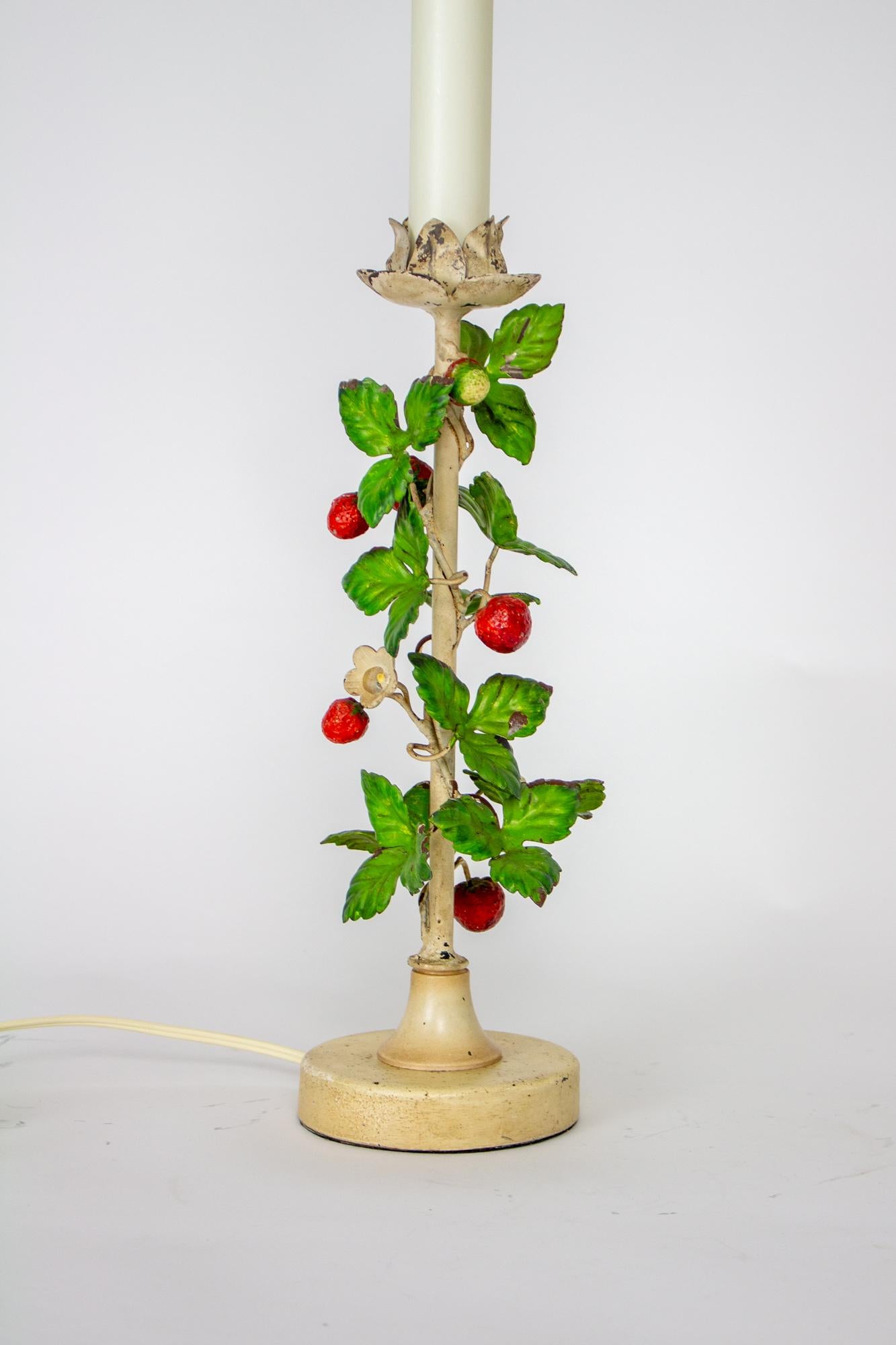 Metal T308 Mid 20th Century Tole Strawberry Table Lamp