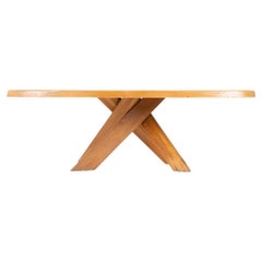 T35D dining table in elm by Pierre Chapo, 1980s