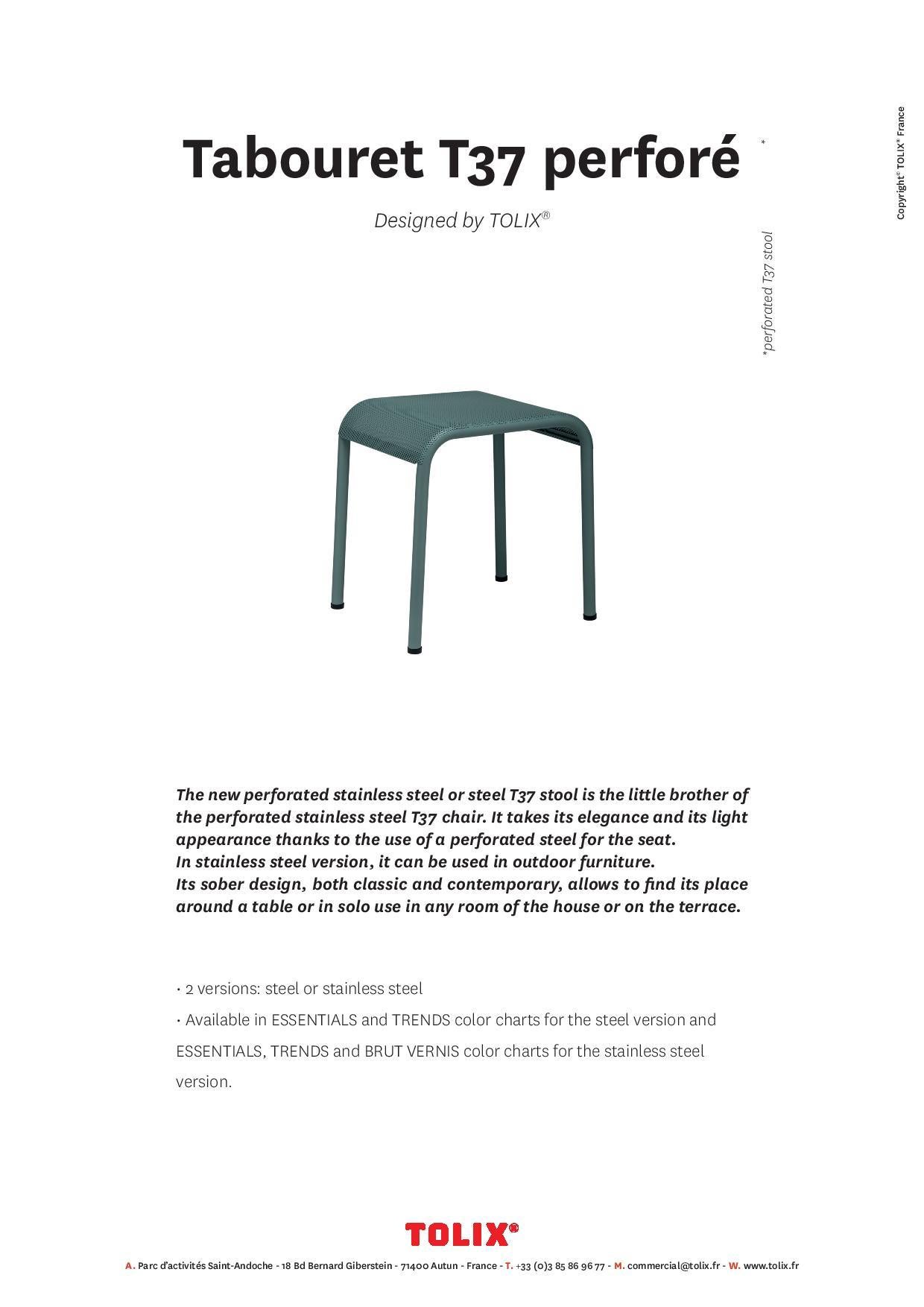 Contemporary T37 Perforated Stool Outdoor in Black by Tolix, US For Sale