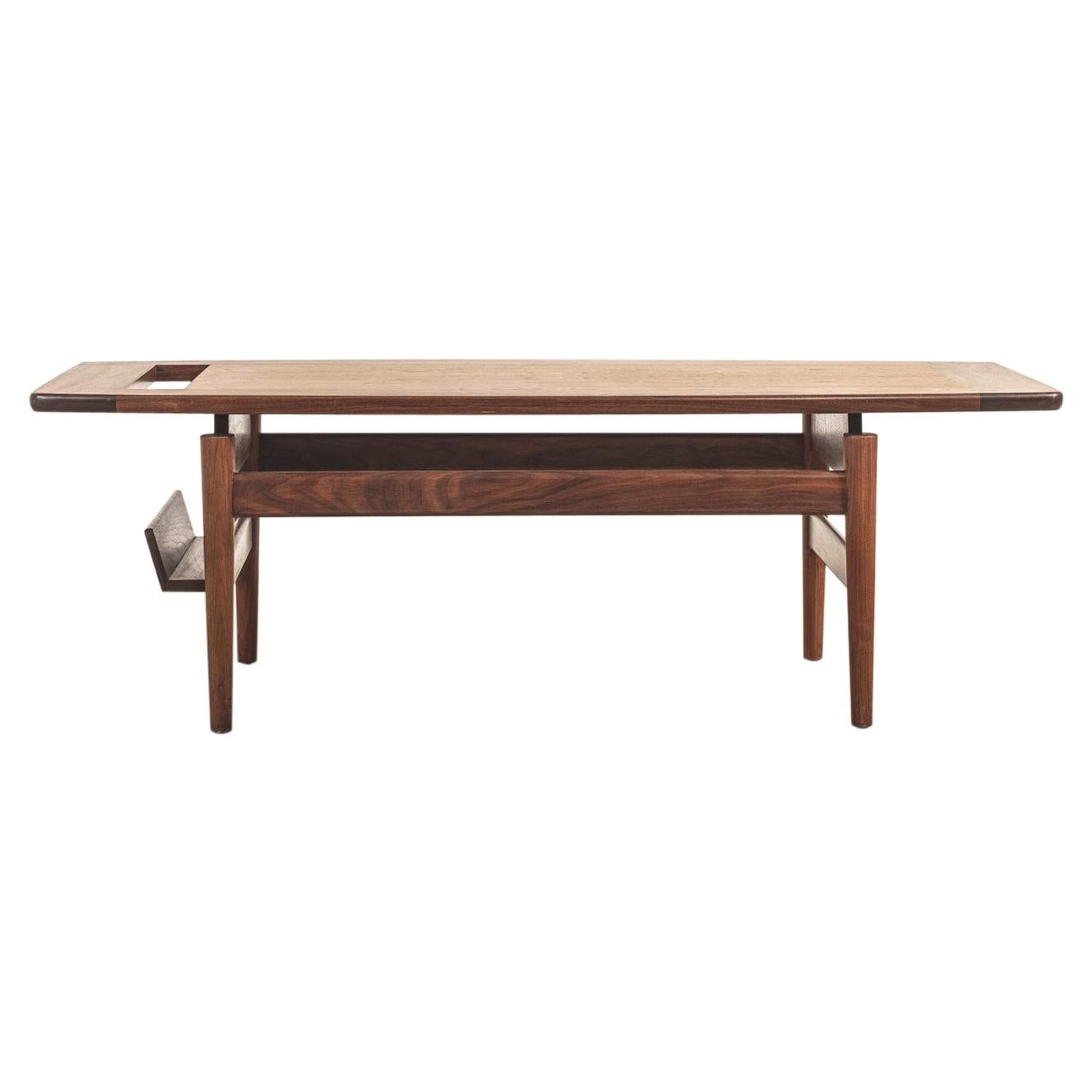 T390 Low Table with Magazine Rack in Walnut by Jens Risom