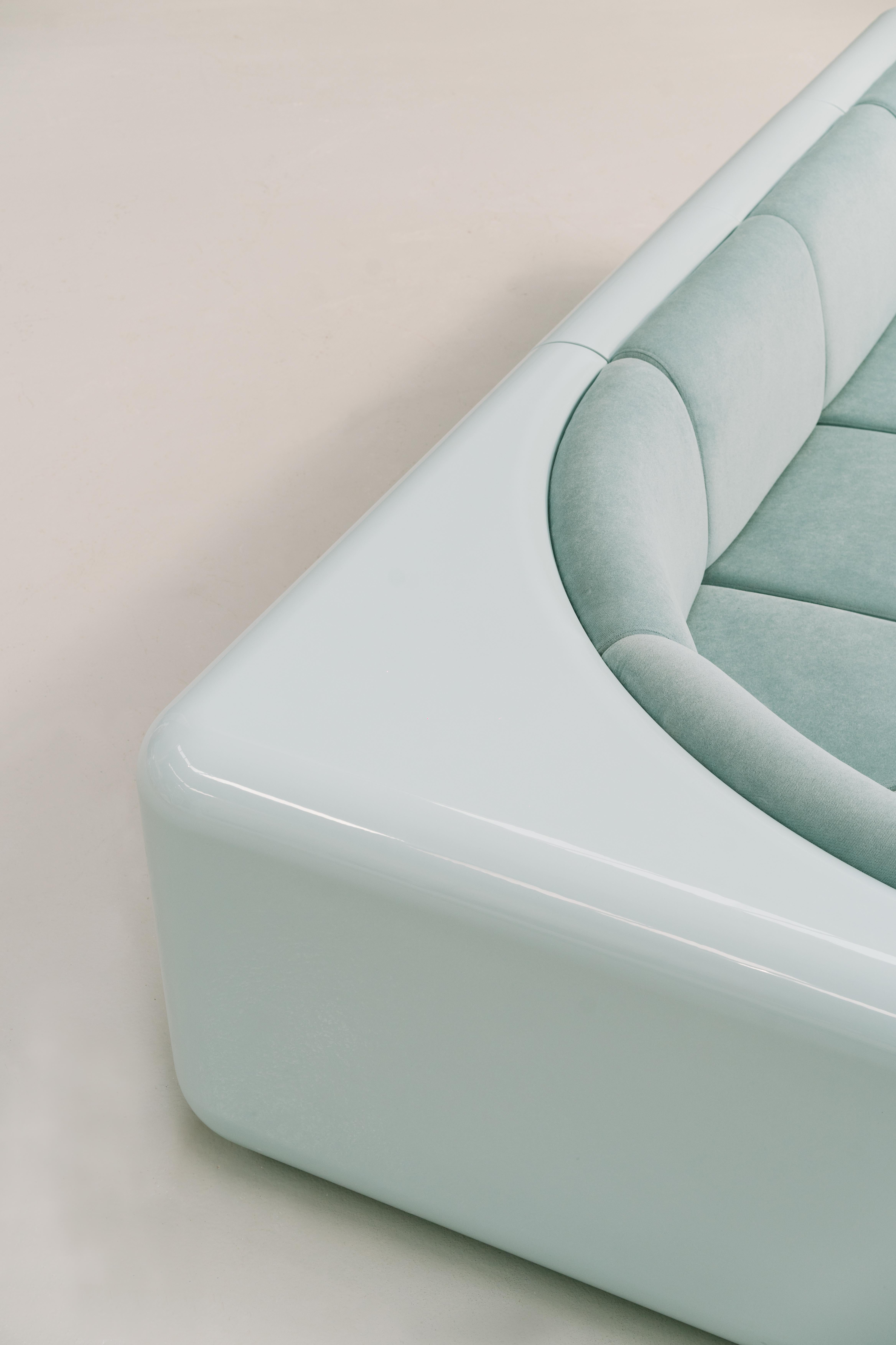 Hand-Crafted T4 Corner Sofa in Ice Blue For Sale