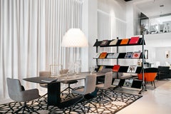 In stock in Los Angeles, T5 Grey Ceramic and Metal Dining Table, Made in Italy