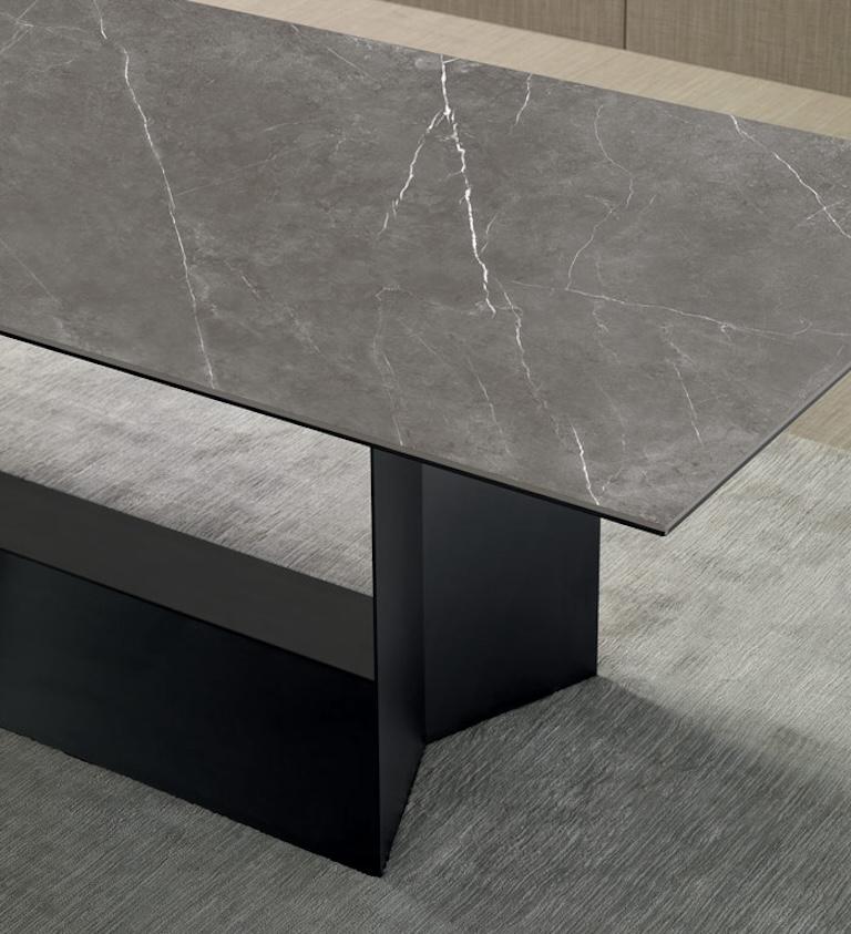 Table de salle à manger T5 grise en céramique et métal, conçue par Giulio Mancini, fabriquée en Italie en vente 5