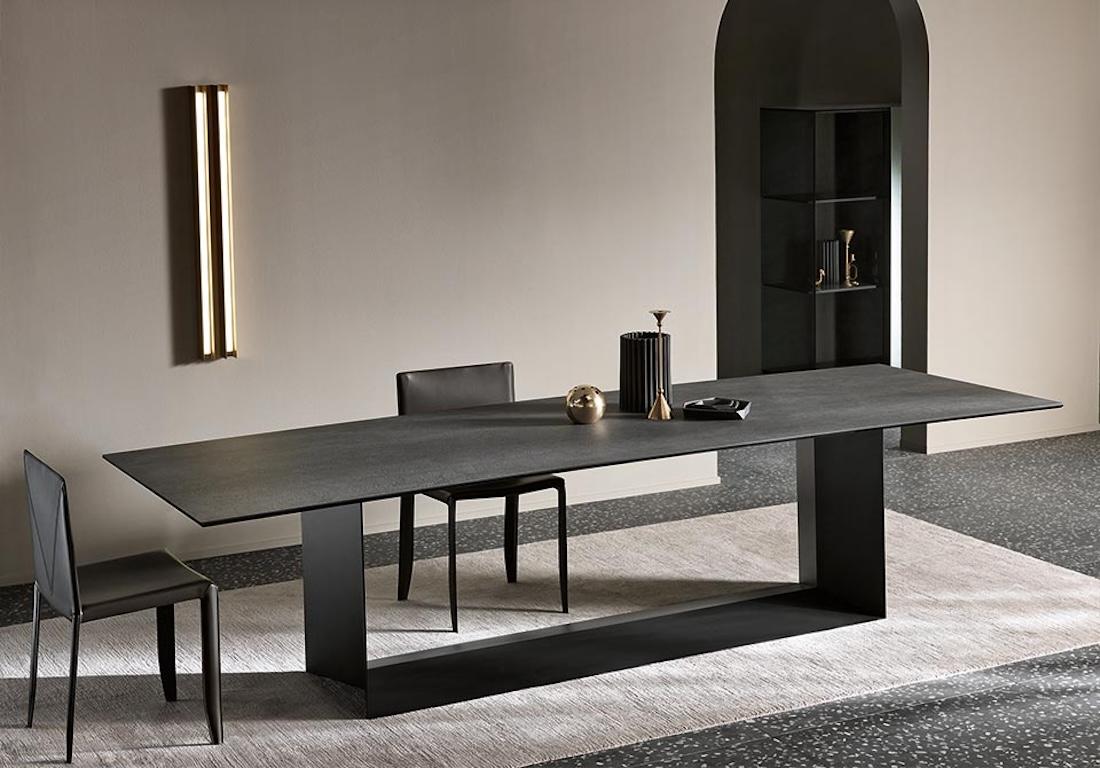 Contemporary T5 Grey Ceramic & Metal Dining Table, Designed by Giulio Mancini, Made in Italy For Sale