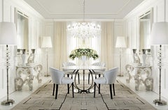 T78 Dining Table with Nickel Finish and Calacatta Oro Marble Top by Zanaboni
