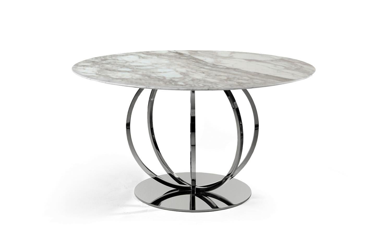Italian T78 Dining Table with Nickel Finish and Calacatta Oro Marble Top by Zanaboni For Sale