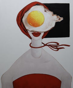 Egg girl on a very windy day, Painting, Oil on Canvas