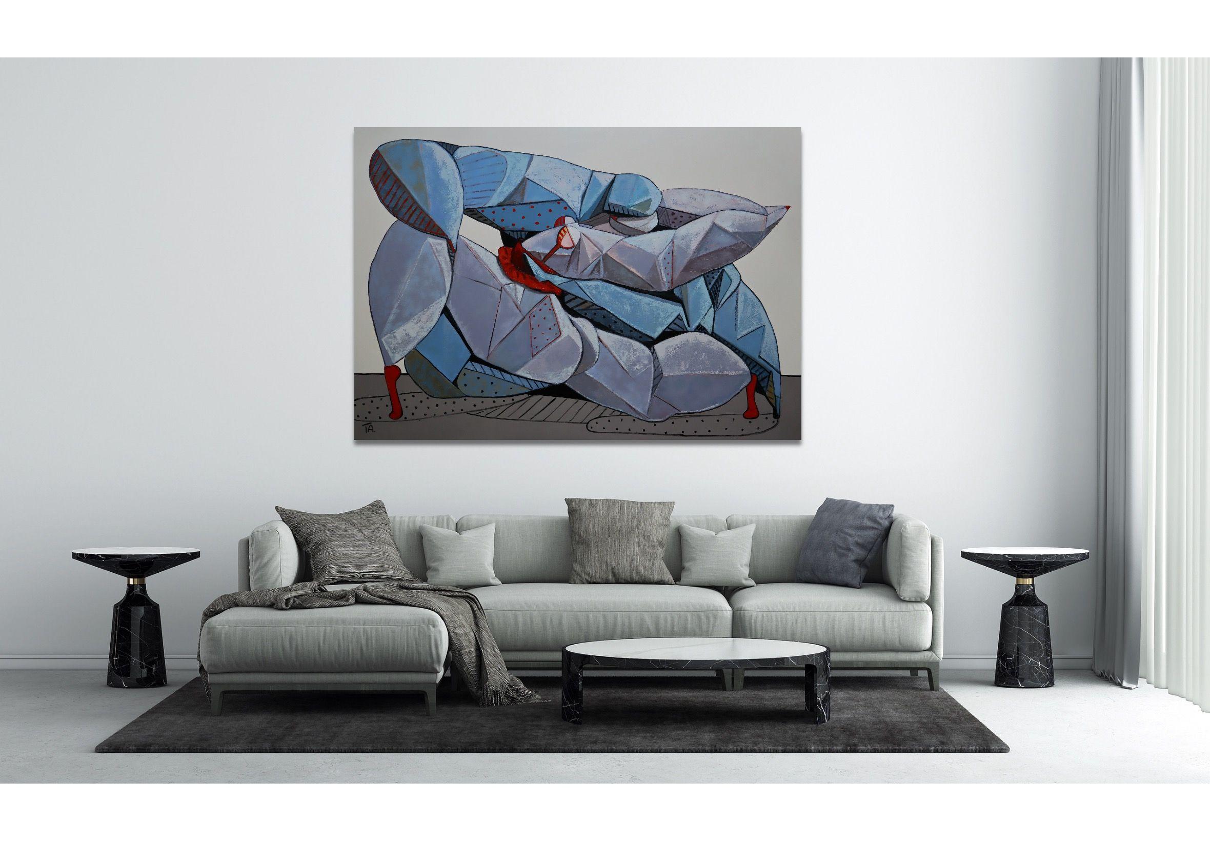 Amanti in amore, Pittura, Olio su tela - Abstract Painting Grigio di Ta Byrne