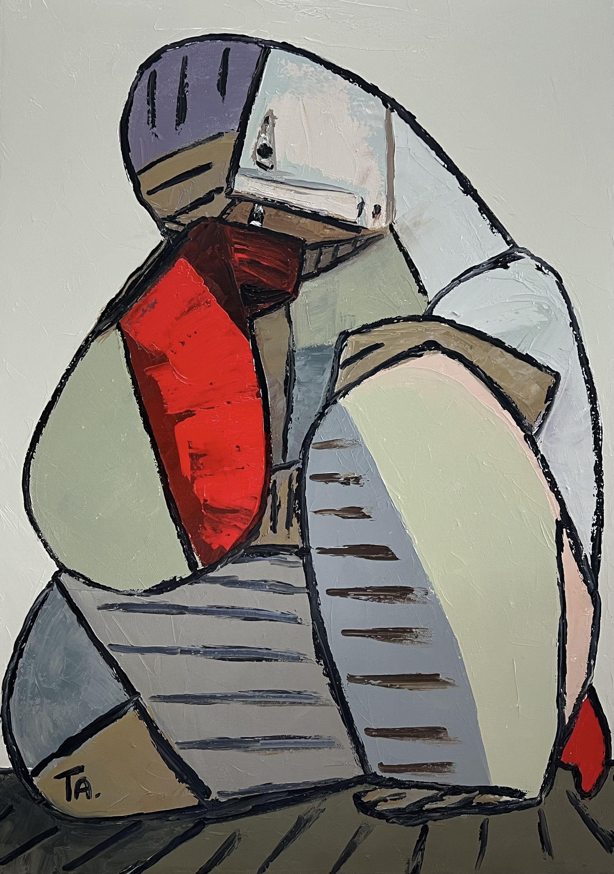 Ta Byrne Abstract Painting - The Thinker, Painting, Oil on Canvas